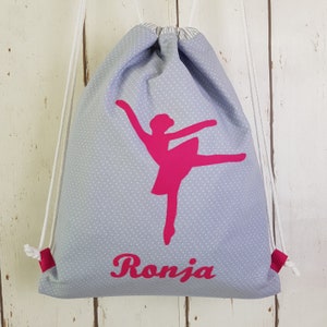 Turnbeutel Ballerina, Ballett, gefüttert, Rucksack für Kinder, personalisierbar mit Namen, grau pink Bild 1