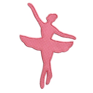 Könnte beinhalten: Rosa Ballerina-Silhouette mit einem weißen Tupfenmuster auf dem Kleid.