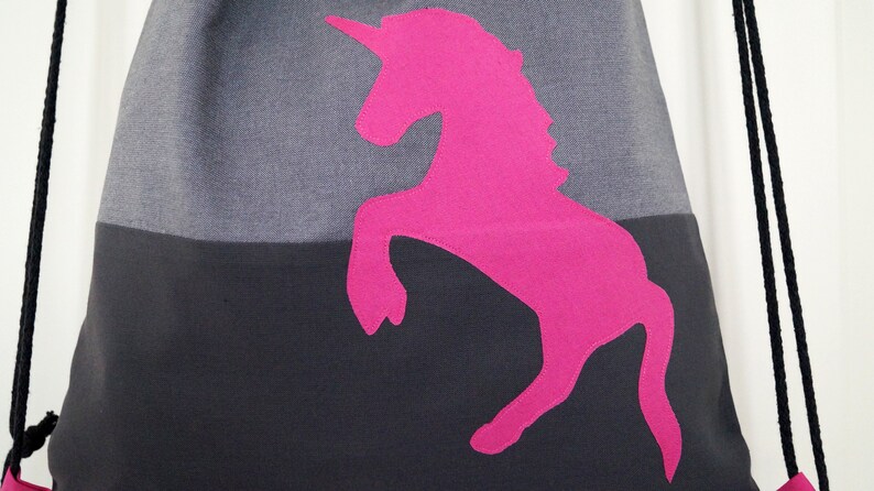 Turnbeutel Einhorn, Unicorn, Rucksack Damen, gefüttert. grau pink immagine 2