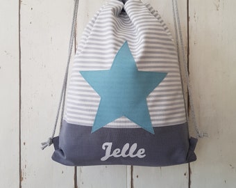 Sac de sport pour enfants gris-blanc-menthe, sac de sport, sac de sport, sac de maternelle personnalisable avec nom