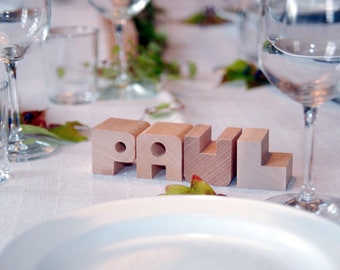 Table decoration place card made of wooden letters