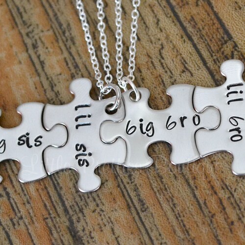 Sibling Necklace, Puzzle Piece Necklace, Brother Sister gifts, Hand Stamped, Personalized
