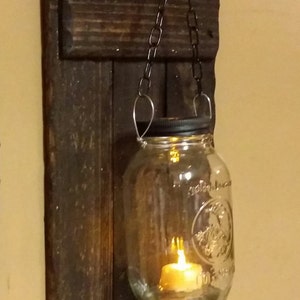 Rustic Home Decor, Candle Holders, Set of 2 Quart Mason Jar Sconces ...