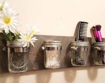 Rustic Home Decor, Mason jar Bathroom Organizer, Mason jar organizer, Bath set, Mason jar decor , Rustic organizer, Farmhouse decor,