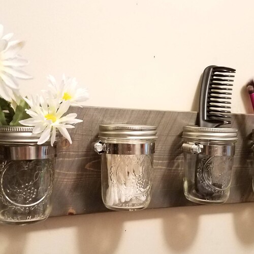 Rustic Home Decor Mason Jar Bathroom Organizer Mason Jar Etsy