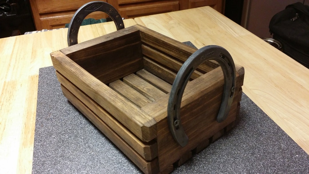 Rustic Basket , Rustic Home Decor, Centerpiece, Horseshoe Decor