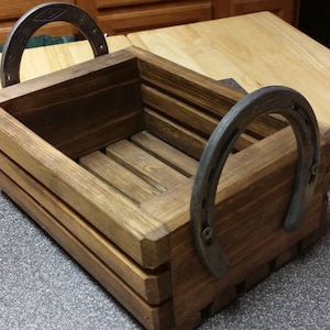 Rustic Wood Box Centerpiece, Horseshoe Handles, Country Decor