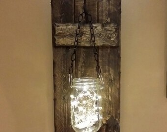 Rustic Decor, Candle holder, hanging Mason jar, Hanging candle,  Rustic Decor, Mason Jar  Firefly light, Rustic sconce, sold individually