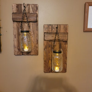 Rustic Home Decor, Candle Holders, Set of 2 Quart Mason Jar Sconces ...