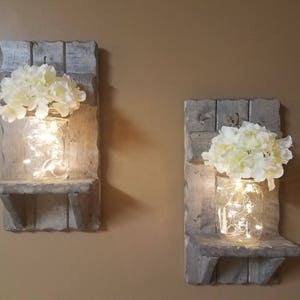 Rustic Home Decor, sconces, Valentine gift, Farmhouse Decor, Set of Sconces, Candle holders, Lighted Jars, Gift, Set of 2, Rustic Decor image 4