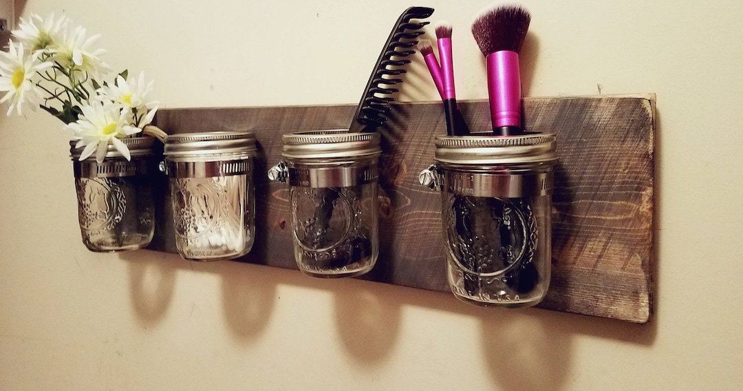 Rustic Home Decor, Mason Jar Bathroom Organizer, Mason Jar Organizer ...
