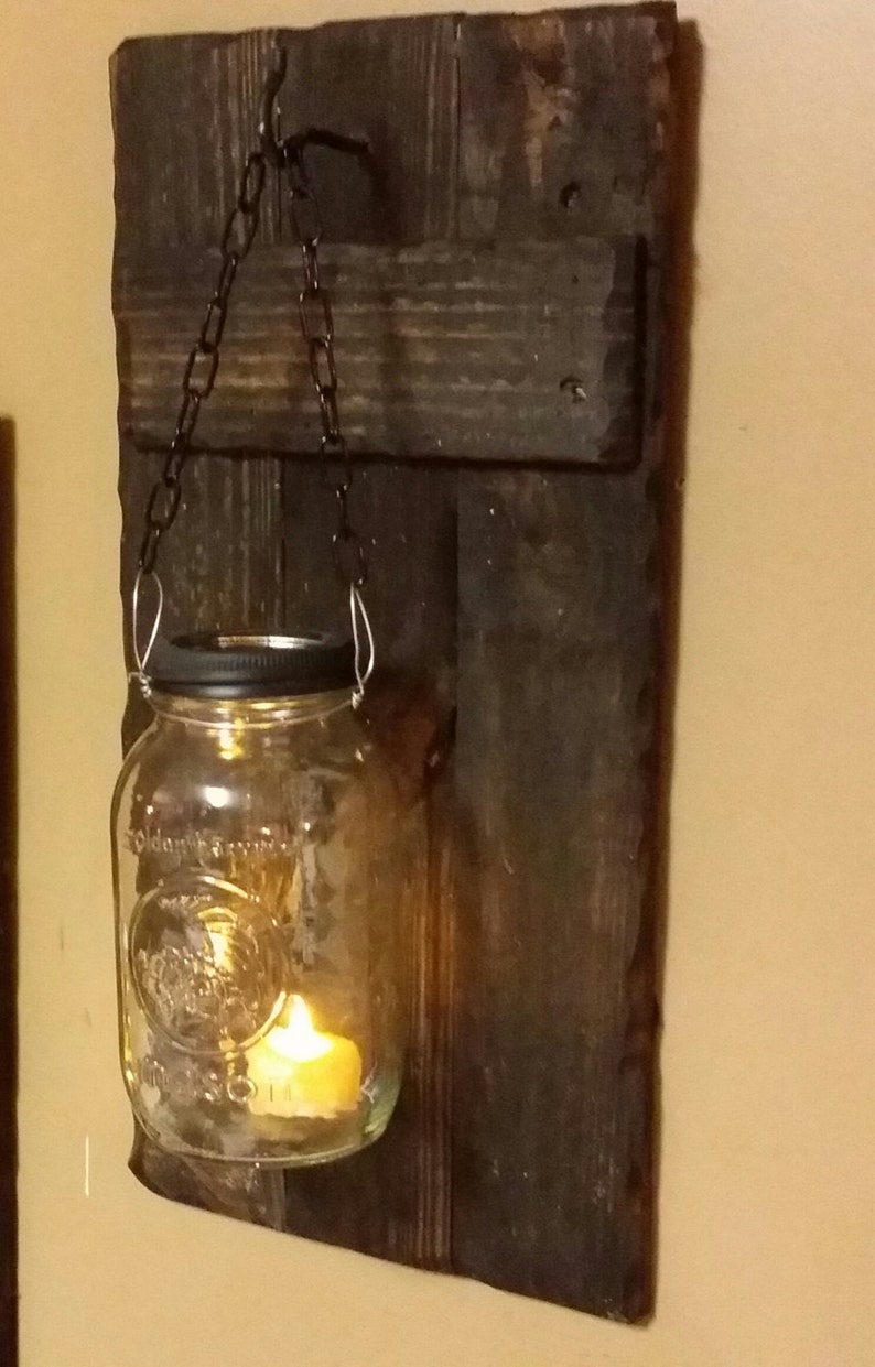 Rustic Decor Mason Jar Wood Candle Holders Set of 2 Quart Etsy