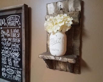 Rustic Home Decor, Mason Jar vase, Sconces, Farmhouse Decor, handmade decor Rustic Decor,  Rustic Sconces, Rustic Shelf, Mason Jar Decor