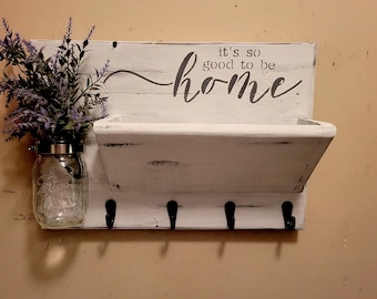 Rustic Distressed White Mail and Key Holder, Farmhouse Decor