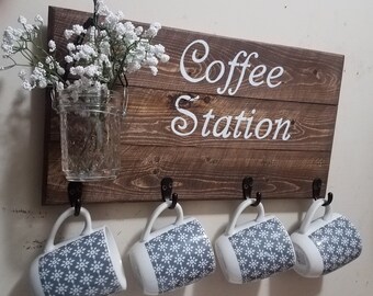 Coffee Mug Hanger, Kitchen  Decor, Coffee Station, Rustic Decor, House warming, Hostess gift, Rustic Decor, farmhouse, But first coffee