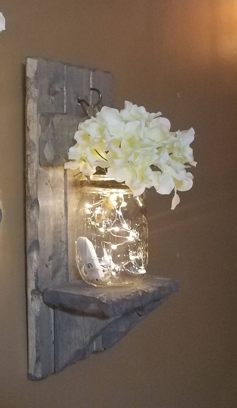 Rustic Home Decor, sconces, Valentine gift, Farmhouse Decor, Set of Sconces, Candle holders, Lighted Jars, Gift, Set of 2, Rustic Decor image 5