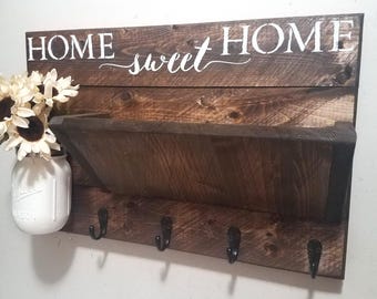 Rustic Wood Home Sign, Mail & Key Holder, Coat Rack