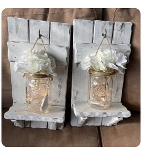 Rustic Home Decor, sconces, Valentine gift, Farmhouse Decor, Set of Sconces, Candle holders, Lighted Jars, Gift, Set of 2, Rustic Decor image 7