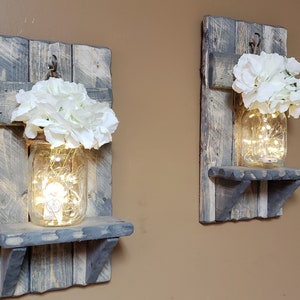 Rustic Home Decor, sconces, Valentine gift, Farmhouse Decor, Set of Sconces, Candle holders, Lighted Jars, Gift, Set of 2, Rustic Decor image 1