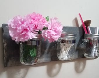 Rustic  Decor, Mason jar Bathroom Organizer, Mason jar organizer, Bath set, Mason jar decor , Rustic organizer, Bathroom set