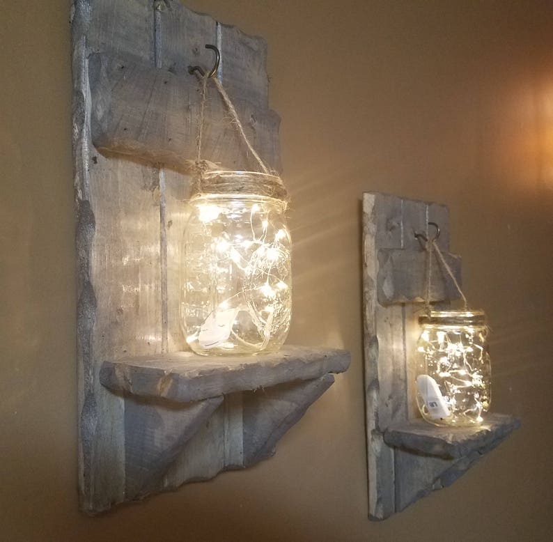 Rustic Home Decor, sconces, Valentine gift, Farmhouse Decor, Set of Sconces, Candle holders, Lighted Jars, Gift, Set of 2, Rustic Decor image 6