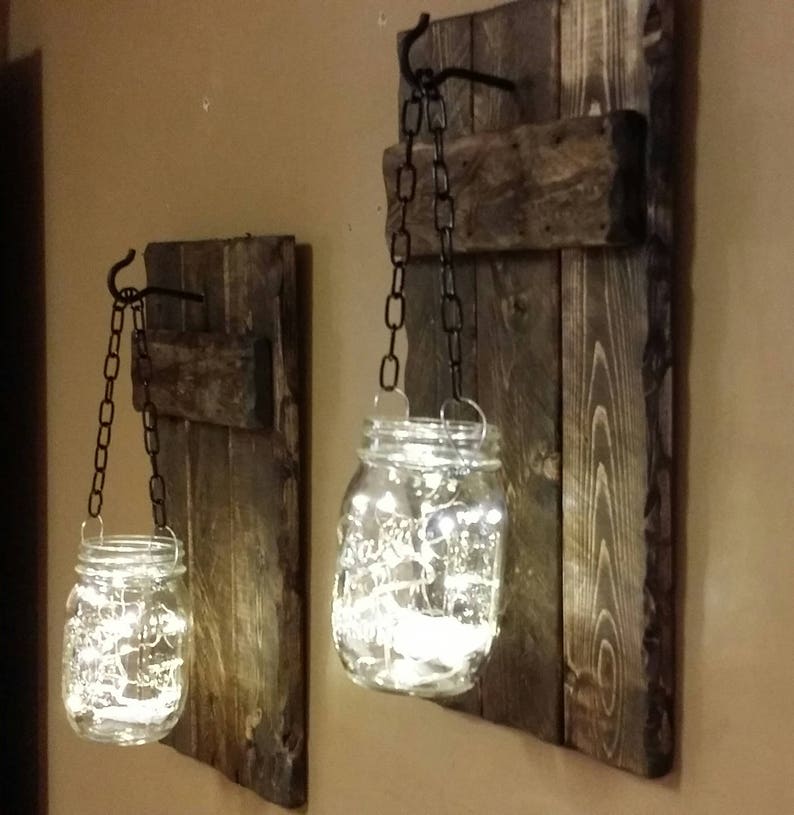 Rustic Candle Holders Hanging Jars Rustic Wall Decor Rustic Etsy