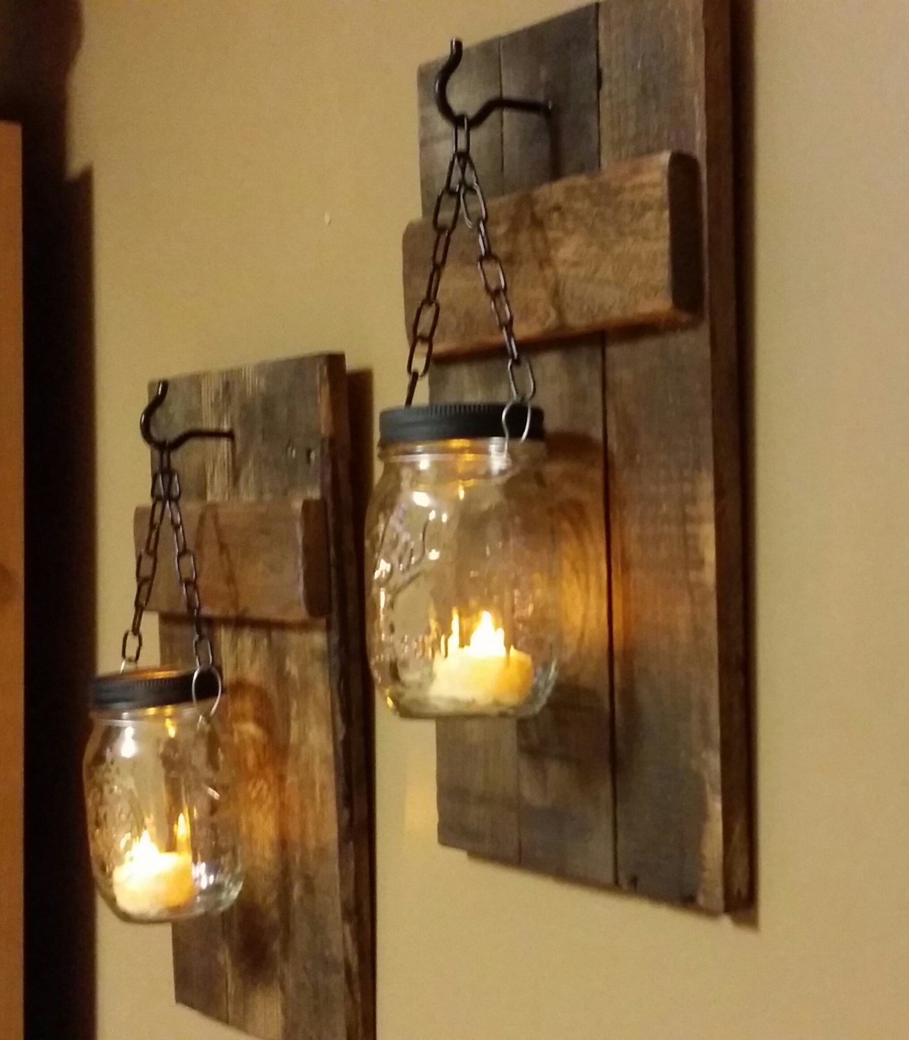 Rustic Candle Holder Set, Rustic Home Decor, Mason jar Candles, Log Cabin Decor, Sconces, Sold as a set of 2, Rustic Decor, gift