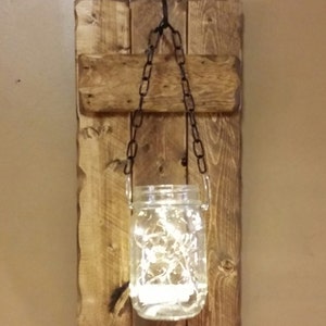 Rustic Home Decor, candle holders, Rustic Decor, hanging jars With Lights, Farmhouse Decor, Rustic sconces , Set of Sconces image 4