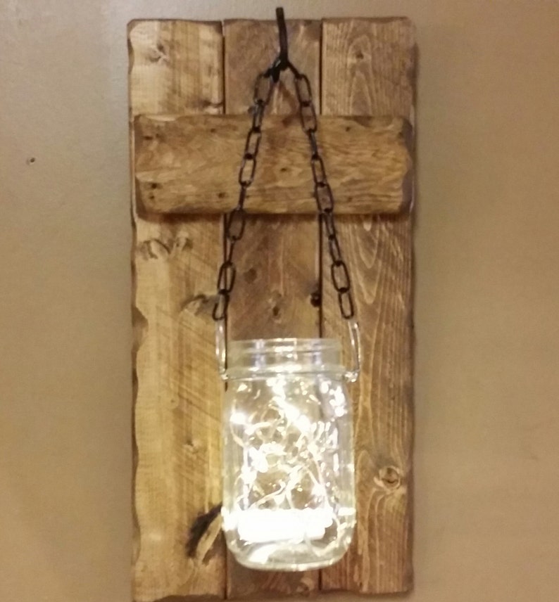 Rustic Home Decor, candle holders, Rustic Decor, hanging jars With Lights, Farmhouse Decor, Rustic sconces , Set of Sconces image 4
