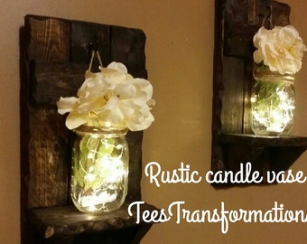 Rustic Home Decor, Mason Jar Decor, Sconces, Rustic Wall Decor, Set of 2, Housewarming Gift, Firefly lights,  Farmhouse decor