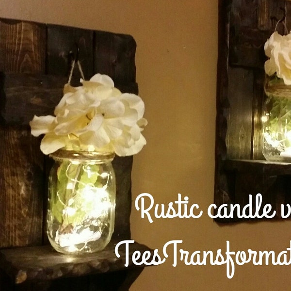 Rustic Home Decor, Mason Jar Decor, Sconces, Rustic Wall Decor, Set of 2, Housewarming Gift, Firefly lights,  Farmhouse decor