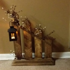 Farmhouse Decor ,Primitive decor, Rustic picket fence, lantern, cottage decor, country decor, Housewarming gift, Rustic Decor, Unique Decor image 3