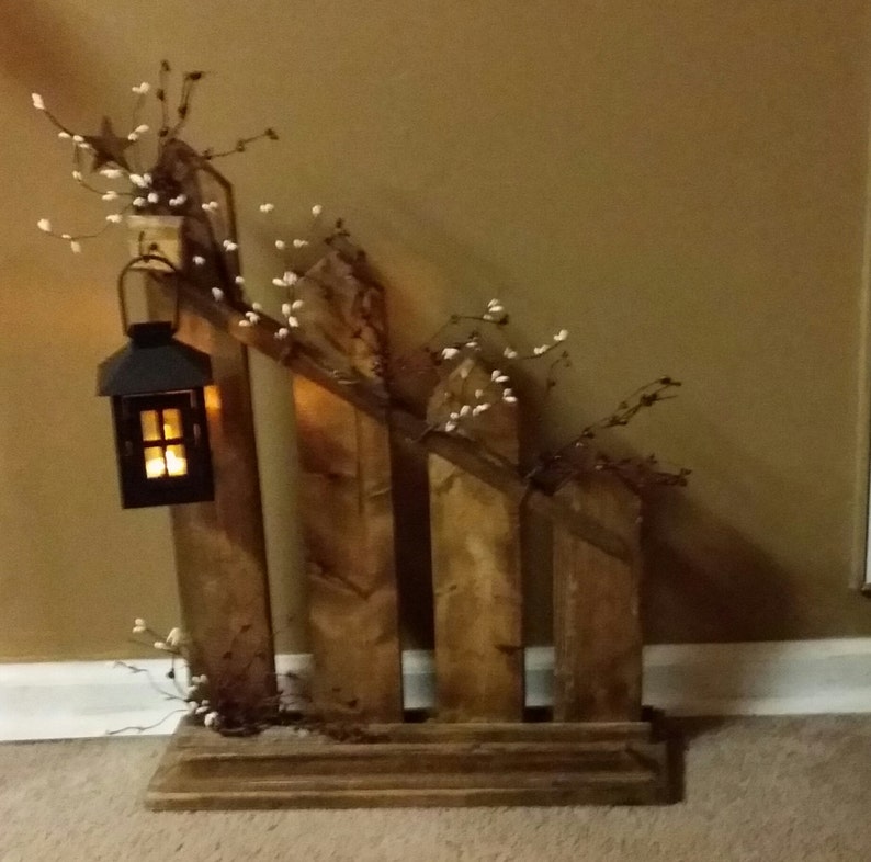 Farmhouse Decor ,Primitive decor, Rustic picket fence, lantern, cottage decor, country decor, Housewarming gift, Rustic Decor, Unique Decor image 3