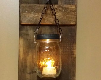 Wood Sconces, Rustic Home  Decor,  Rustic candle holder, Rustic Lantern, Mason Jar wood candle, priced 1 each, Farmhouse decor