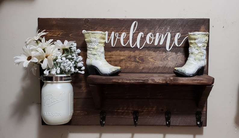 Home Sweet Home, Rustic shelf, Home Decor, Wall Decor, wall shelf, Rustic Key Holder, House warming, Farmhouse decor, Entry way shelf image 3