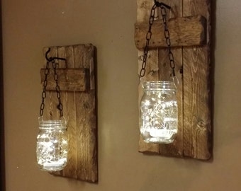 Rustic Home Decor, Candle holders, lanterns, Sconces, Country Home Decor,  Farmhouse decor,  Firefly lights, Rustic sconces set of 2.