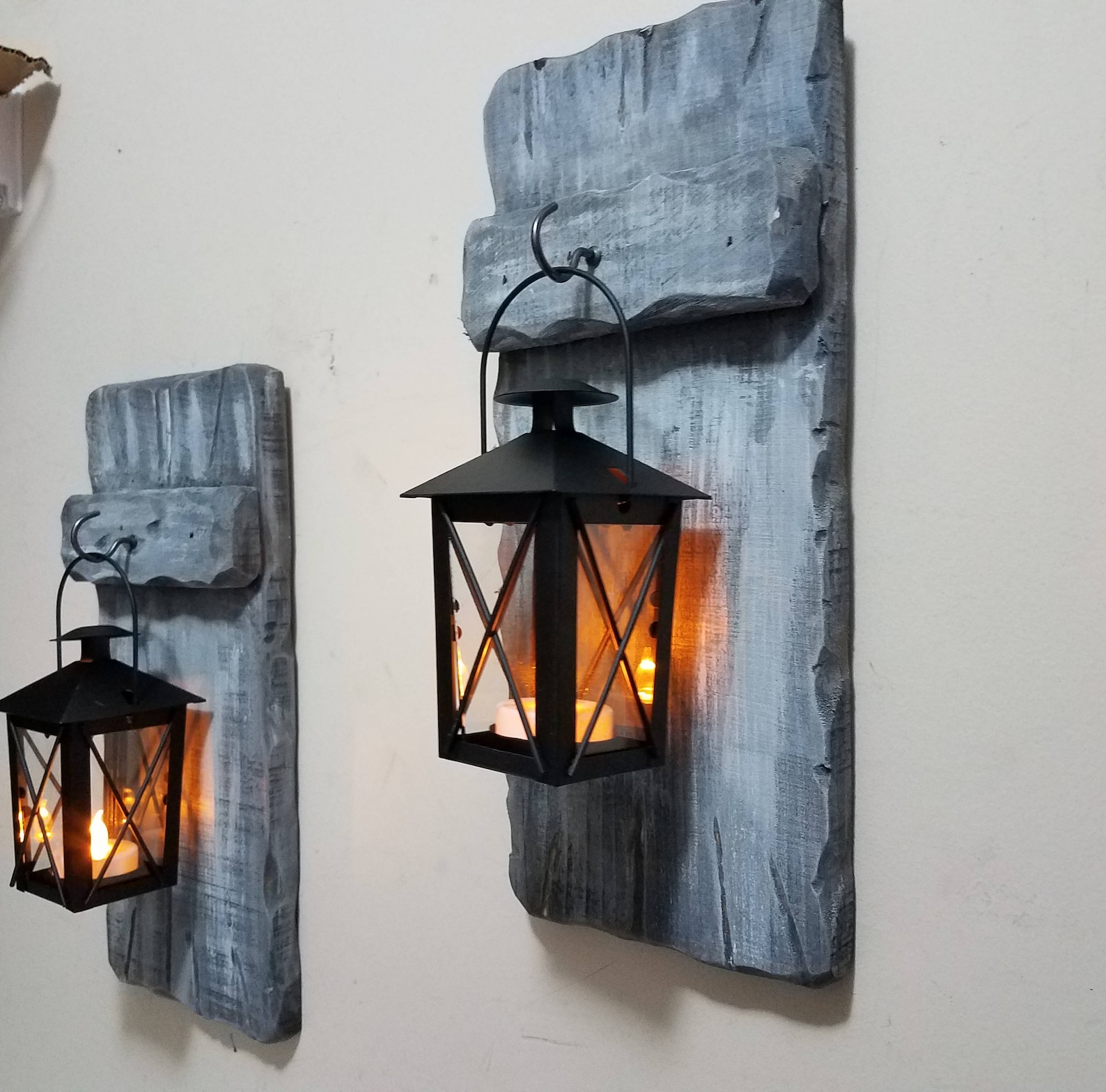 Lantern sconces wood candle holder with lantern 12 x 5  Mini wood sconce Rustic Decor hanging lantern is for 1 Each or 1 Set gift
