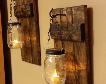 Rustic  Decor ,Candle Holder, Rustic Candles,  sconce candle holder, Mason Jar Decor, Mason Jar  candle, Rustic Home Decor, Set