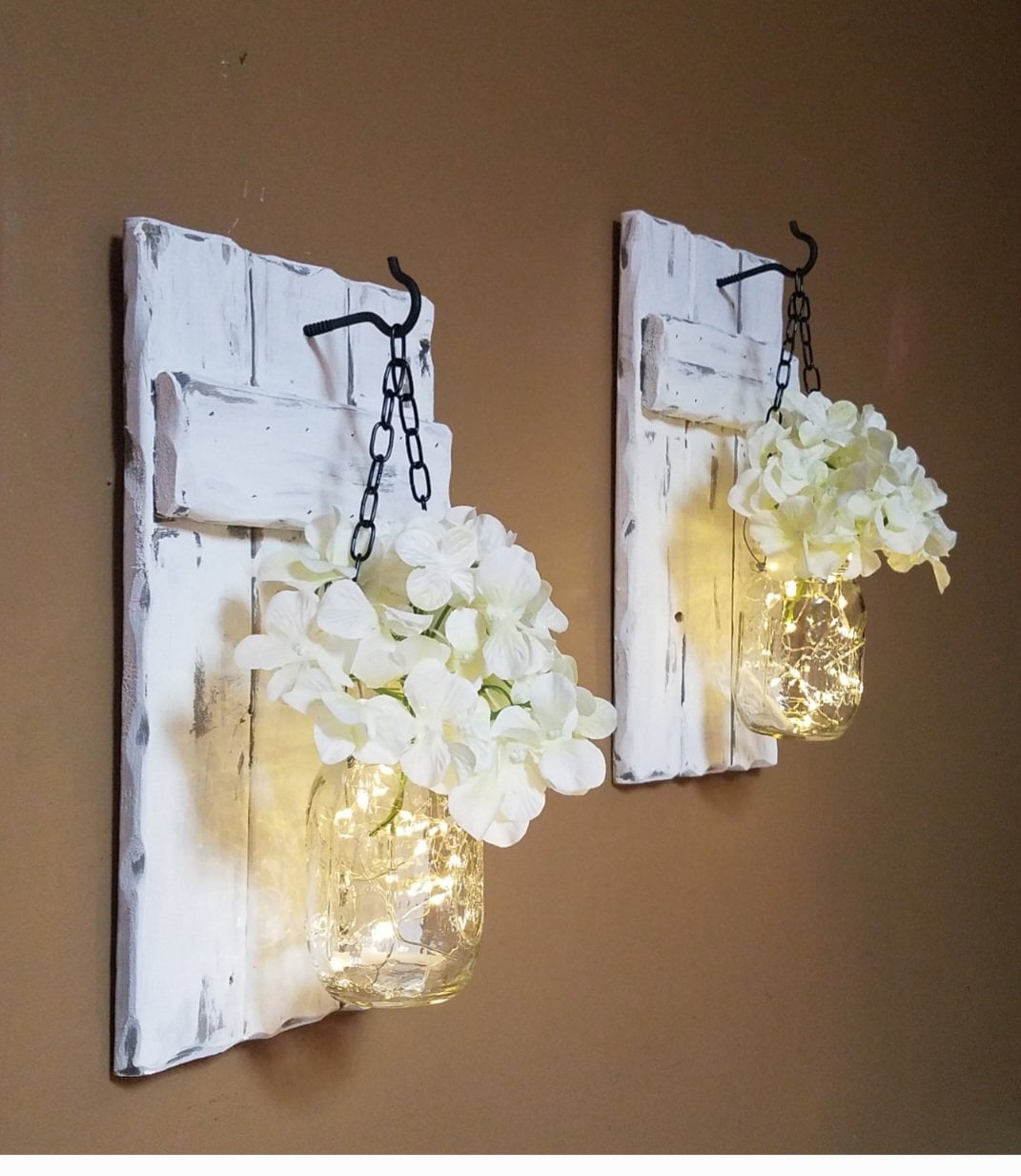 Rustic home decor, Farmhouse Decor, sconces, House warming gift,  Sconces, Candle holders, Lighted  Jars, Gift, Set of 2, Rustic home Decor