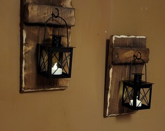 Rustic home decor,Hostess gift, housewarming, birthday gift, cabin decor,  Farmhouse decor,  cottage decor,  lanterns  5 x 10 wood sconces