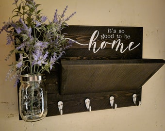 Rustic Mail Holder, Home Decor, Rustic Wall Decor, Rustic Wood Decor, Welcome Home Sign, Rustic Key Holder, House warming, Farmhouse decor