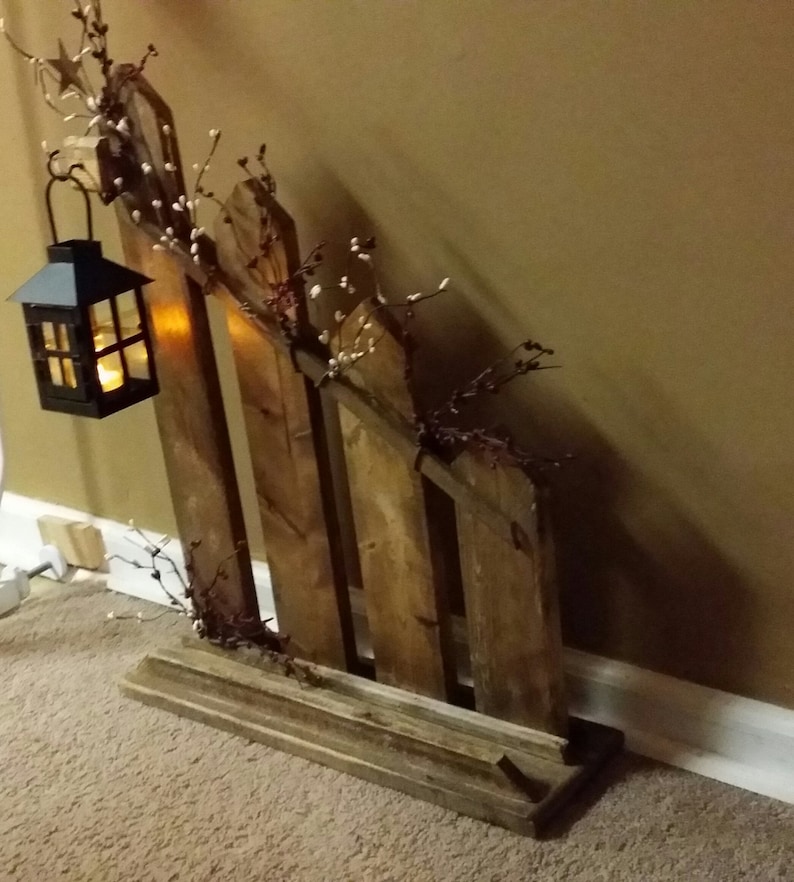 Farmhouse Decor ,Primitive decor, Rustic picket fence, lantern, cottage decor, country decor, Housewarming gift, Rustic Decor, Unique Decor image 2