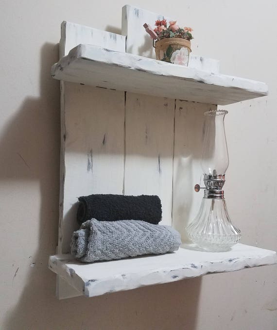Rustic Distressed Wood Bath Shelf, Country Farmhouse Decor