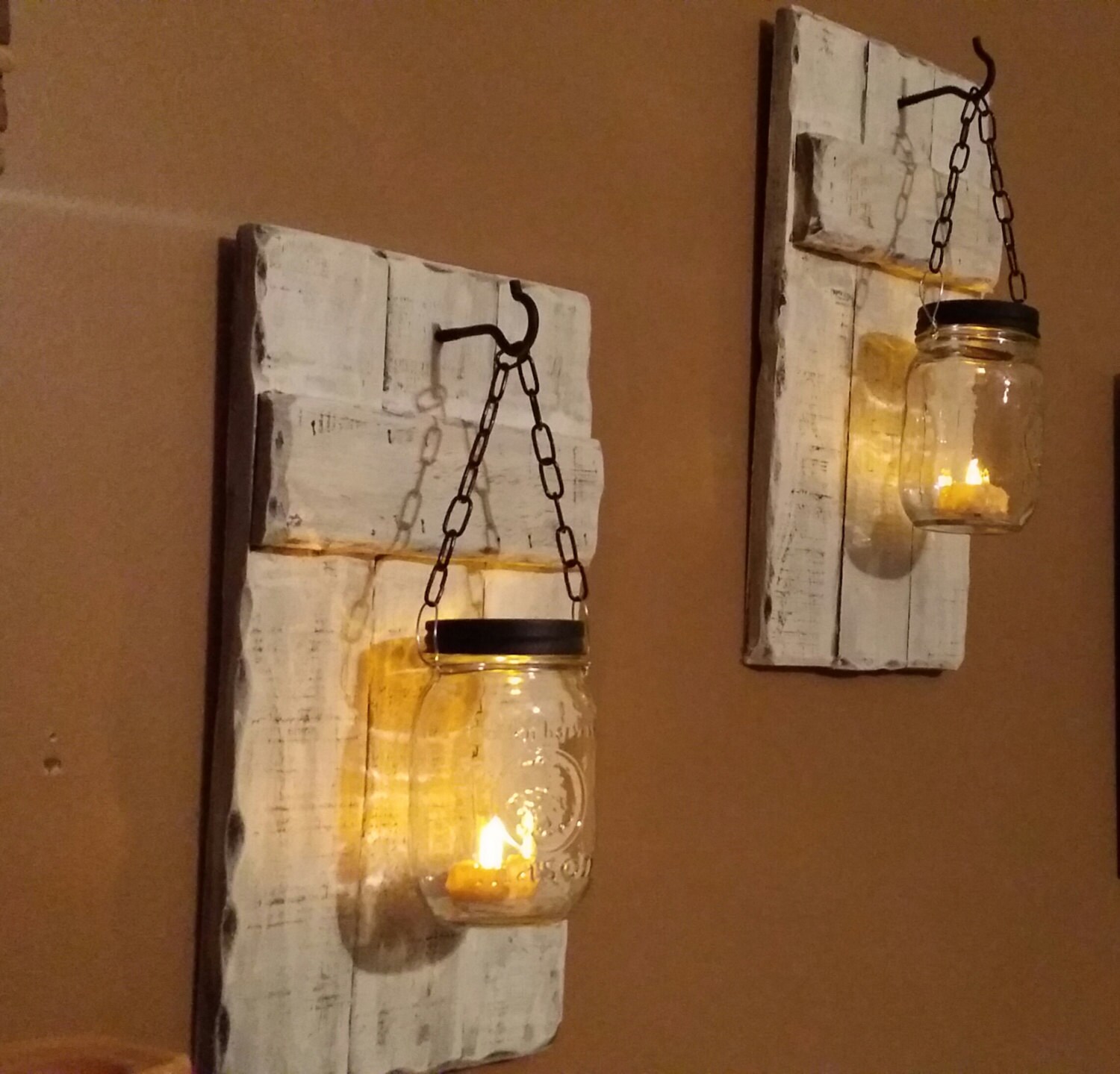 Mason Jar Candle holder set Rustic distressed Candle holders Etsy