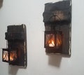 Rustic Reclaimed Wood Lantern Sconce, Farmhouse Candle Holder (5x10)