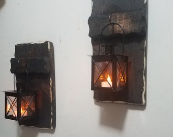 Rustic Reclaimed Wood Lantern Sconce, Farmhouse Decor (5x10)