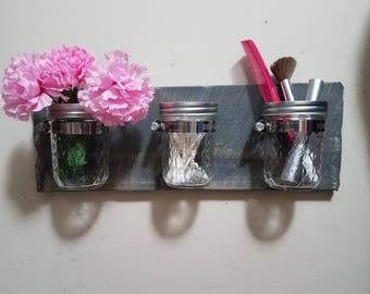 Bathroom organizer, Rustic  Decor, Mason jar, Mason jar organizer, Bath set, Mason jar decor , Rustic Farmhouse, Bathroom set, gift