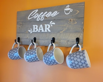 Colgador de tazas de café, decoración de cocina, estación de café, decoración rústica, inauguración de la casa, regalo para anfitriona, casa de campo, cafetería