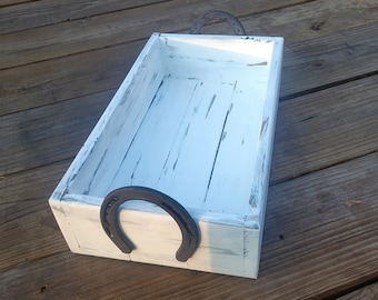 Decoración de granja, centro de mesa envejecido, cocina rústica, bandeja para servir, caja para pan o bollos, regalo, decoración de herradura, decoración rústica para el hogar
