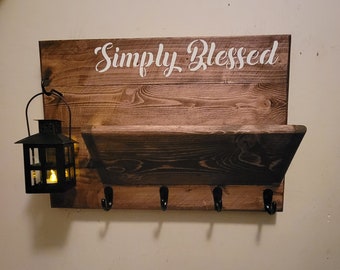 Simply Blessed ,Wall Decor, key rack, Mail Holder, Key Holder, Home Sign, Housewarming gift, Farmhouse, Rustic Decor, Mothers Day Gift